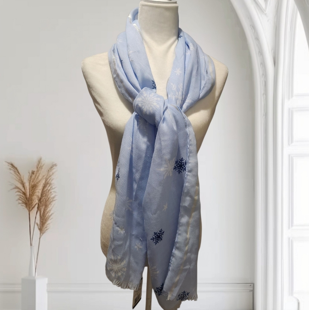 Style Collective Lightweight Light Blue Snow Flake Scarf.